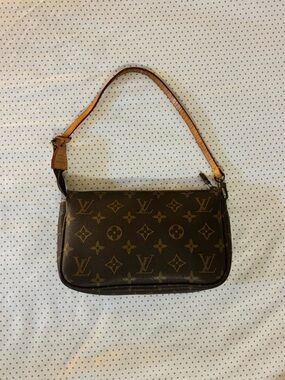 Designer inspired vintage  Monogram Shoulder Bag with Vachetta Strap